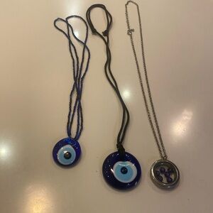 Bundle of 3 Necklace 🧿 Evil Eye Hand-Blown Glass Necklaces Boho